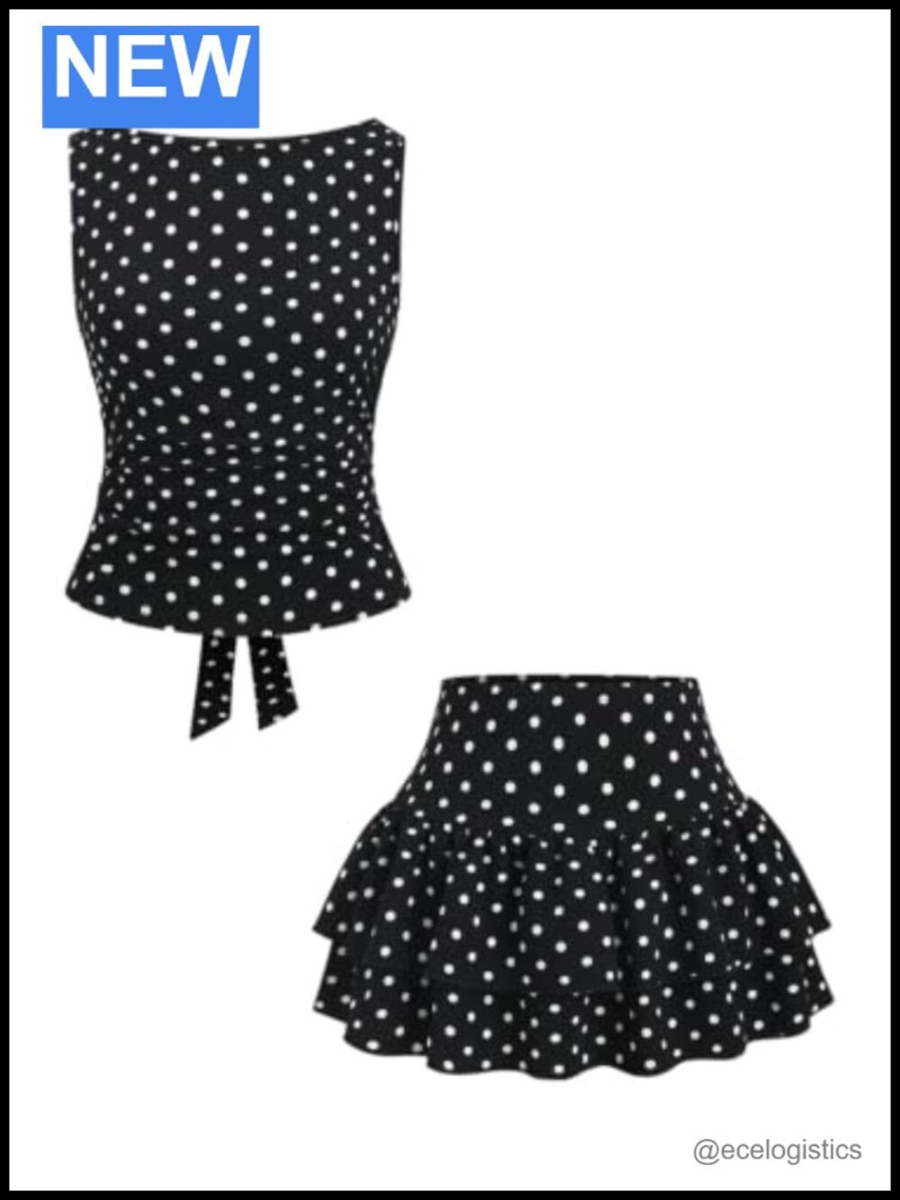 Women's Polka Dots 2 Piece Outfit Tie Back Tank Top Ruffle Mini Skirt Set